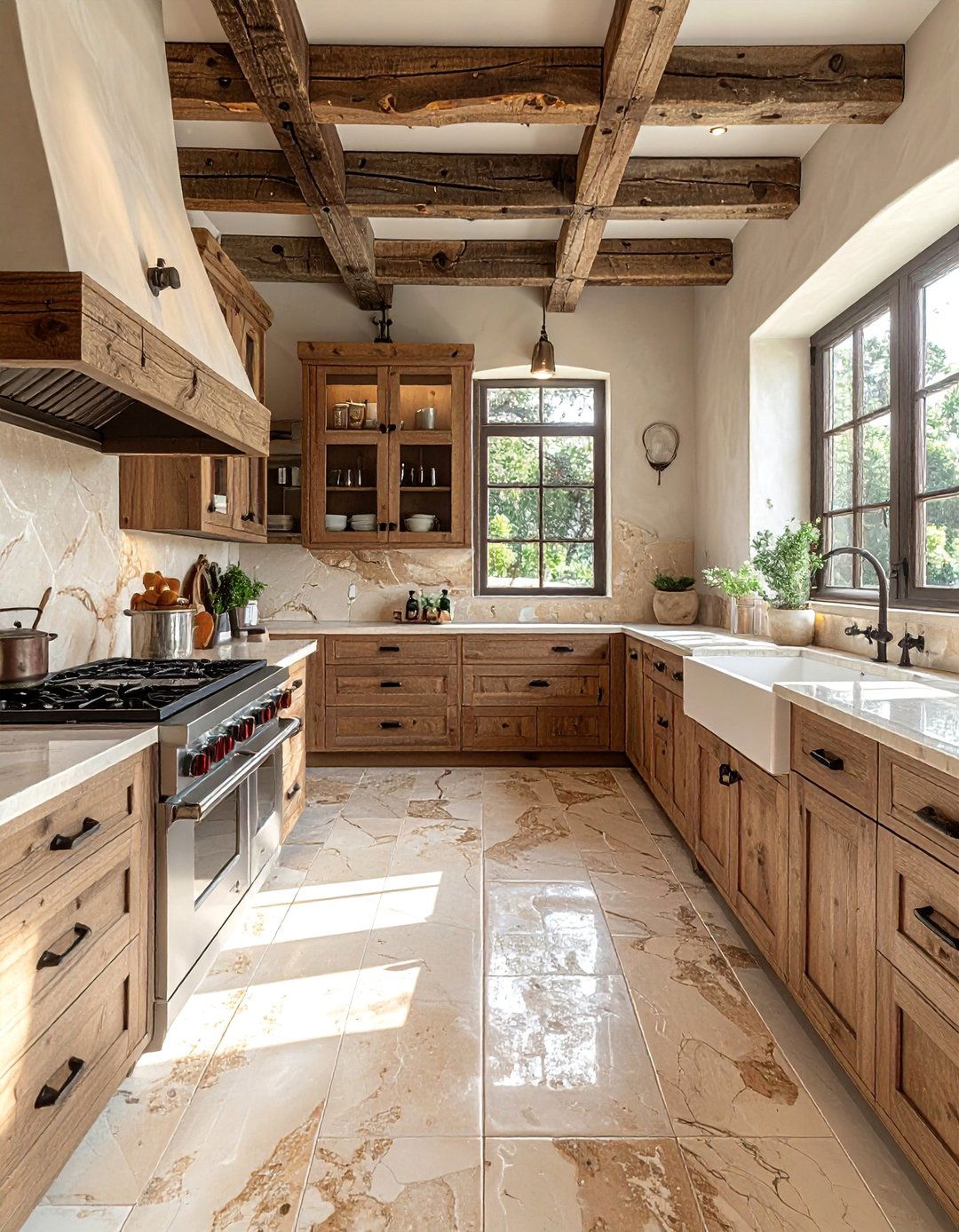 Tumbled Marble Kitchen Floor for a Rustic Look - 20 Marble Kitchen Floor Ideas for Elegance