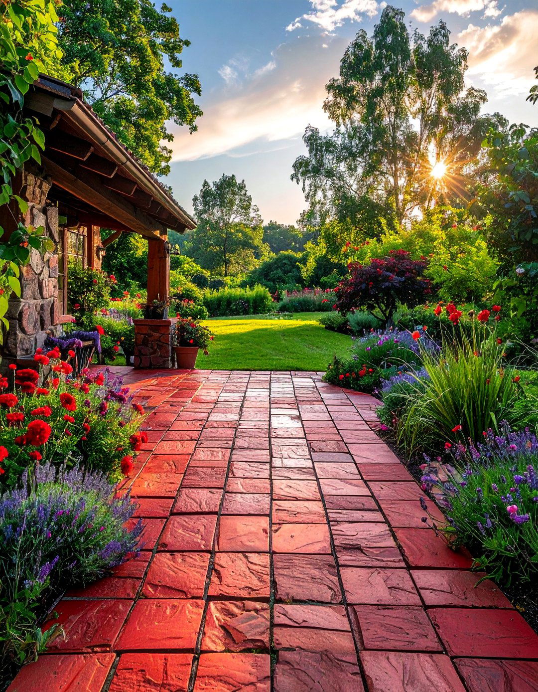 Tumblestone Red Paver Patio for an Aged Look