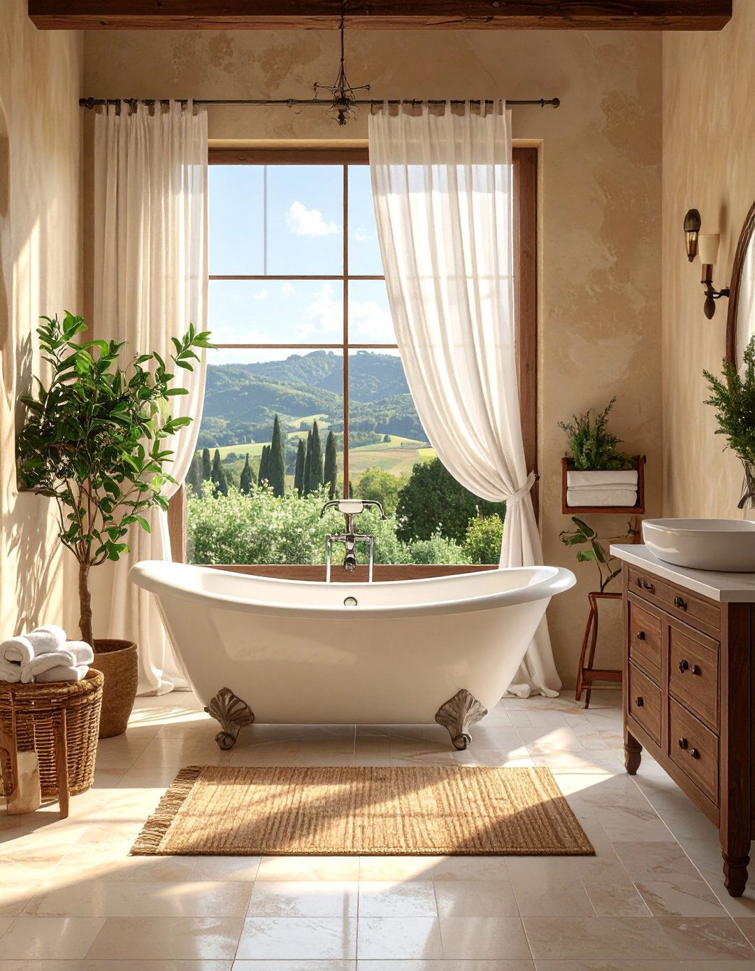Tuscan Interior Design Featuring a Freestanding Bathtub - 25 Elegant Tuscan Interior Design Ideas