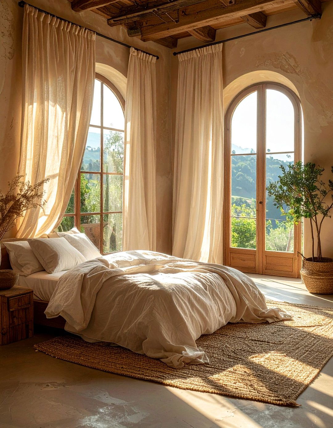 Tuscan Interior Design with Natural Linen Curtains - 25 Elegant Tuscan Interior Design Ideas