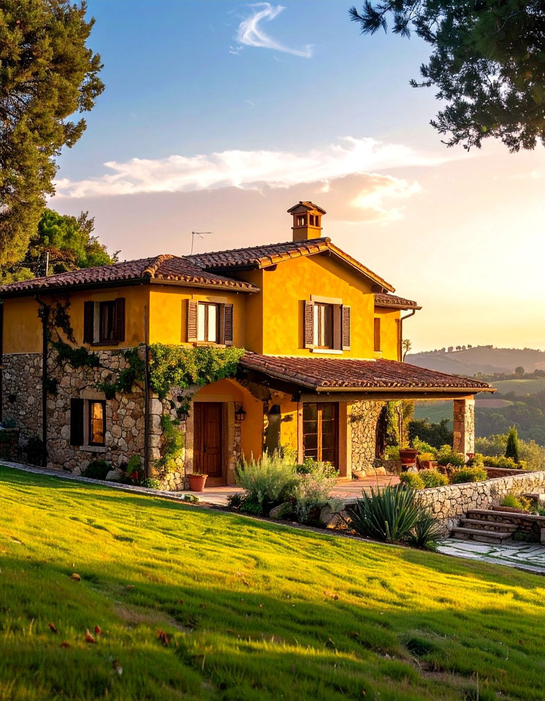 Tuscan Style Stone and Plaster - 30 Stunning Stone Exterior Home Ideas for Curb Appeal