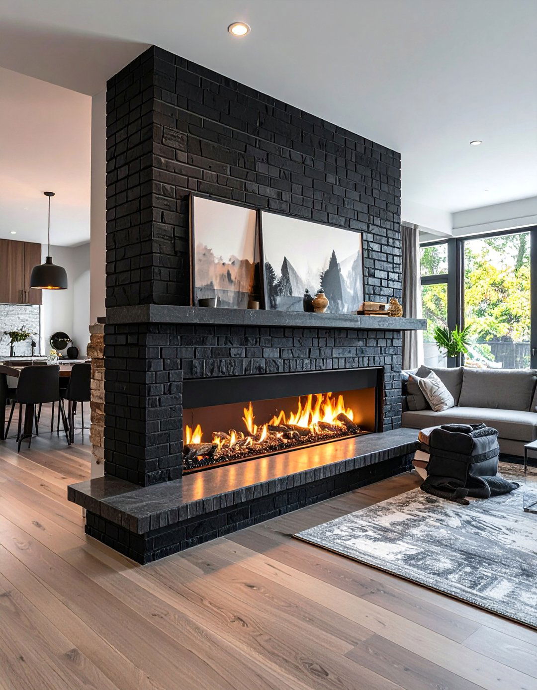 Two Sided Black Brick Fireplace - 30 Black Brick Fireplace Ideas to Elevate Your Space