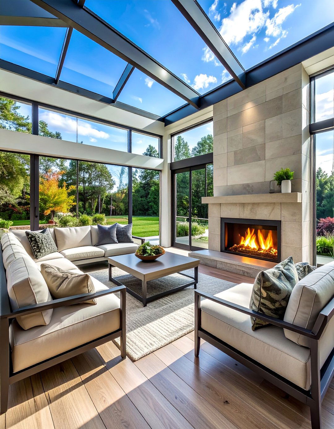 Two Sided Fireplace Sunrooms - 30 Sunrooms With Fireplaces for Cozy Living