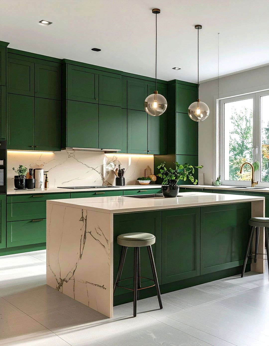 Two Tone Cashmere and Dark Green Kitchen - 20 Cashmere Kitchen Ideas for a Soft, Luxurious Look