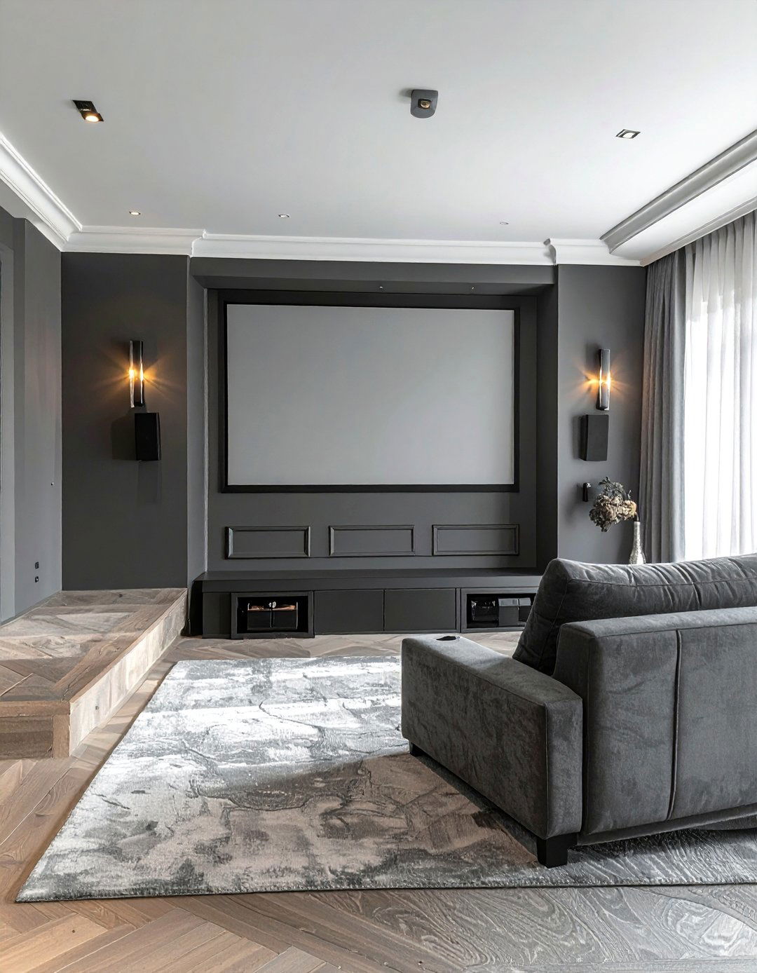 Two Tone Gray Wall Scheme - 20 Gray Home Theater Paint Color Schemes