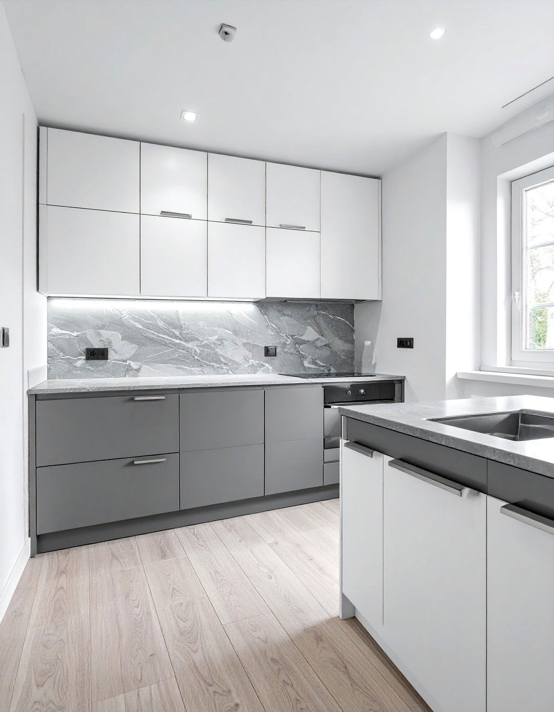 Two Tone Gray and White Kitchen Cabinets