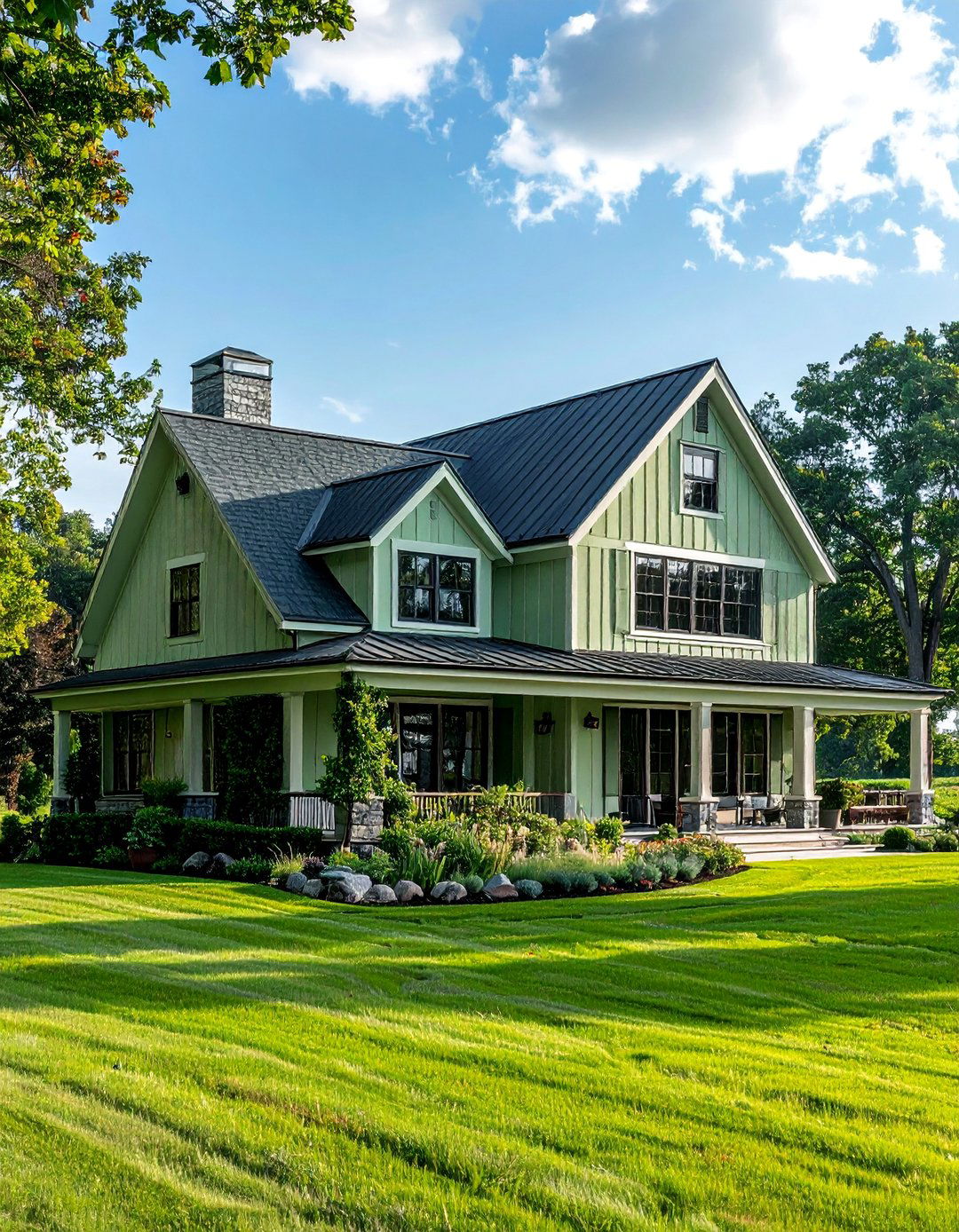 Two Tone Green Farmhouse Design - 25 Farmhouse Green Exterior Home Ideas for Curb Appeal
