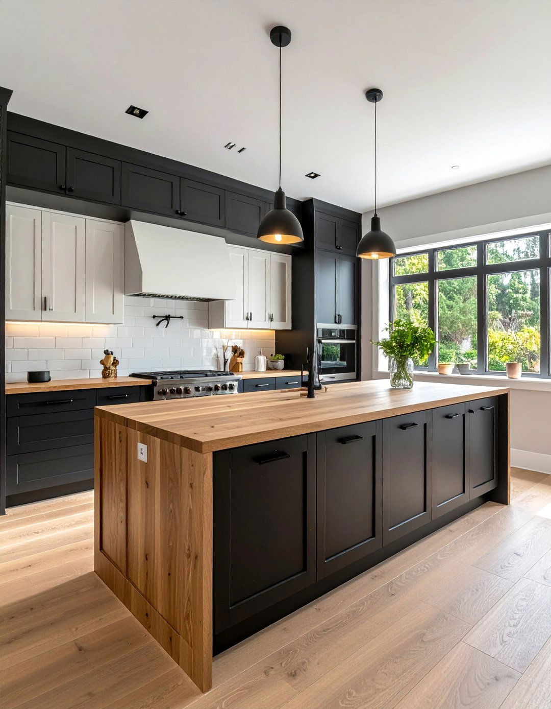 Two Tone Kitchen with Black Lower and White Upper Cabinets