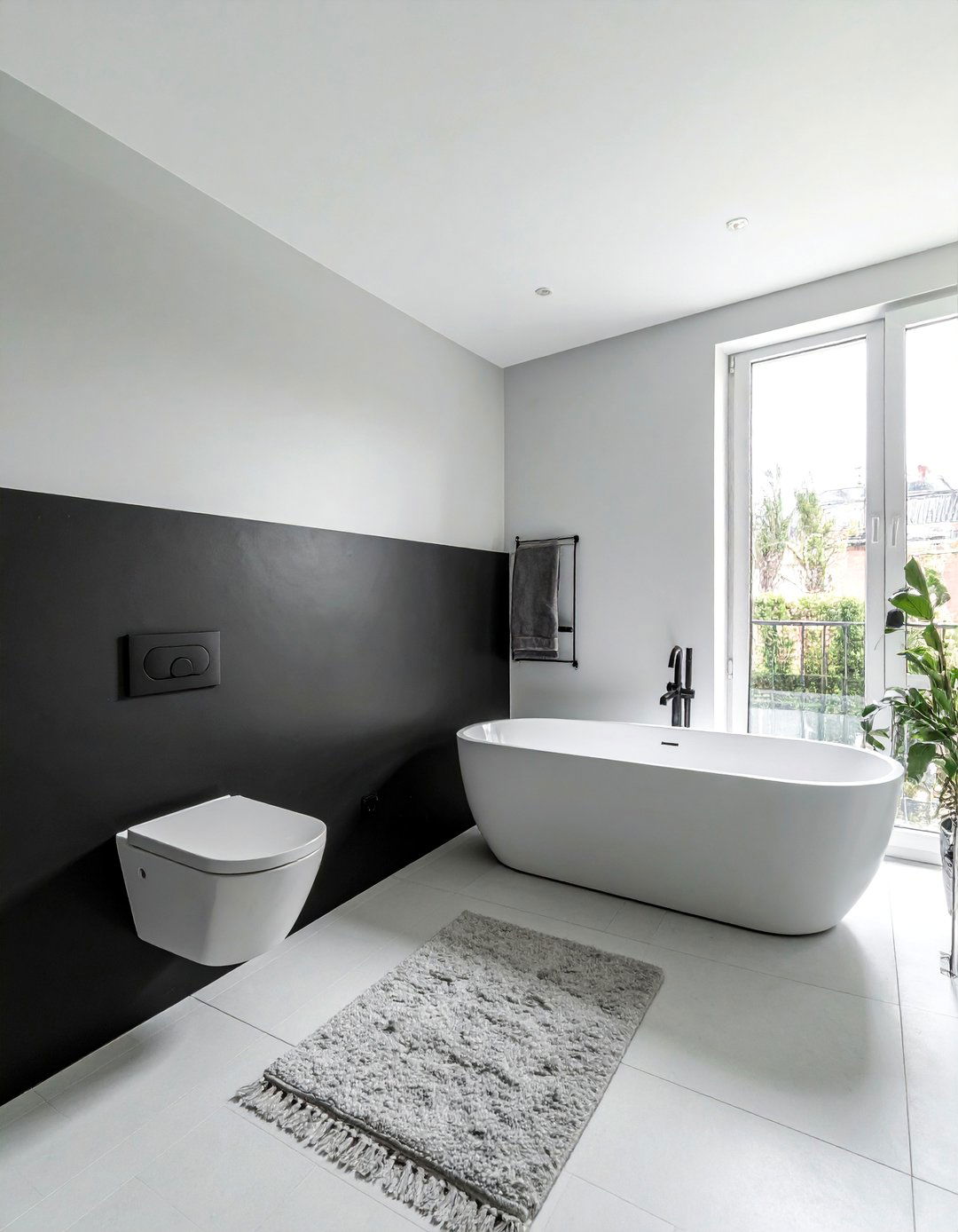 Two Tone Walls with Grey and Black - 20 Black and Grey Bathroom Ideas for a Stylish Retreat