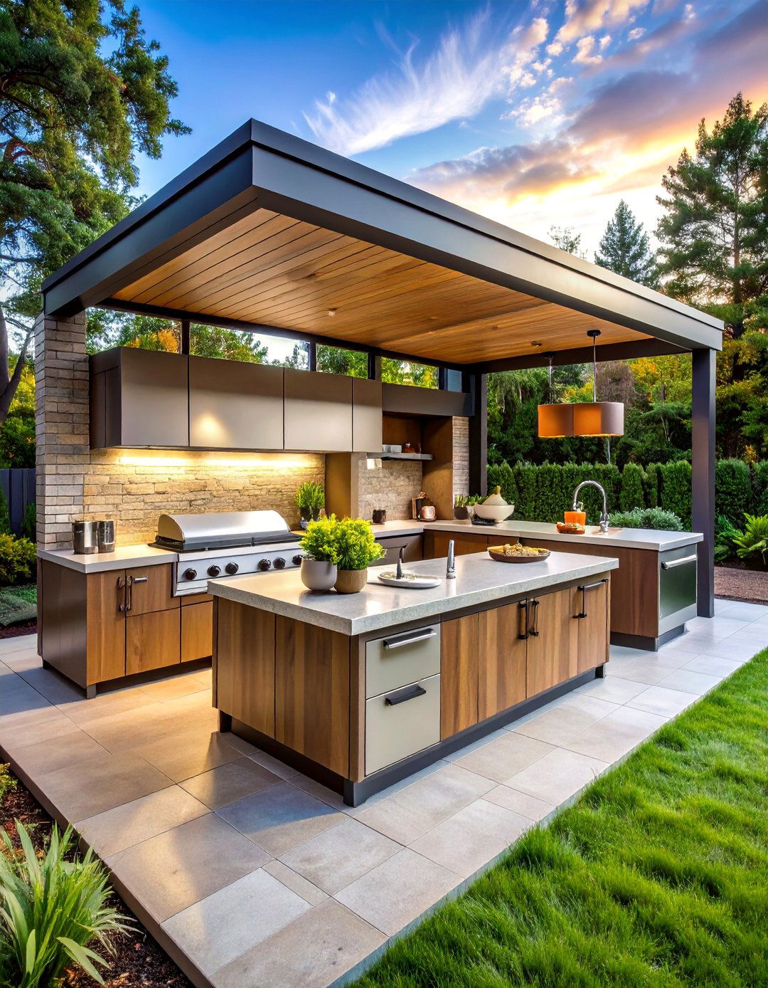 U Shaped Maximized Space Design - 20 Luxury Outdoor Kitchen Ideas for Entertaining