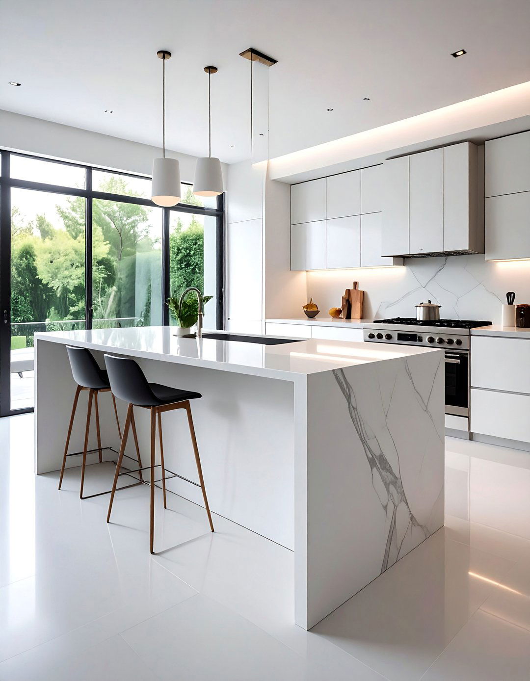 Ultra Thin Profile Porcelain Slab - 15 Waterfall Kitchen Island Ideas for Modern Homes