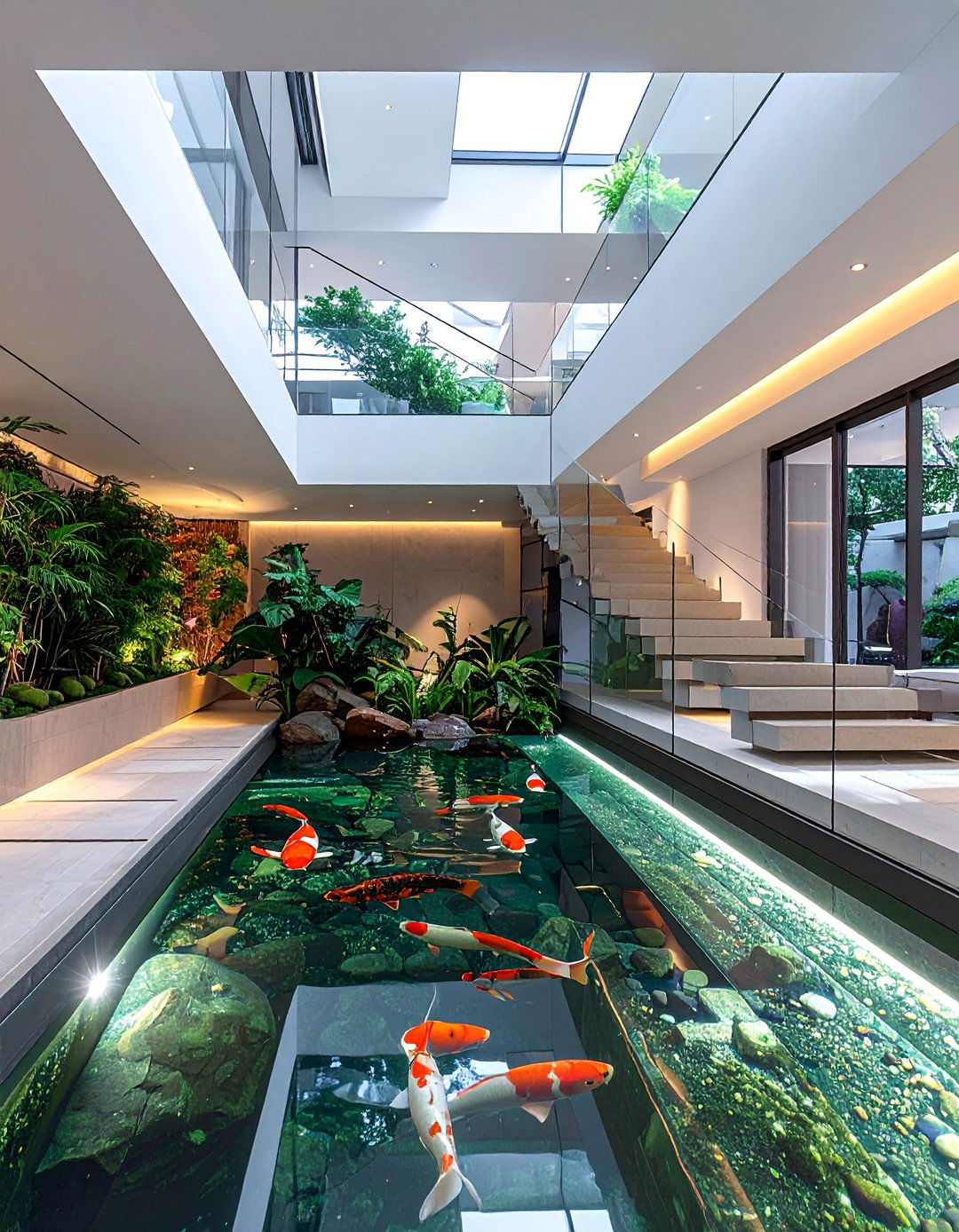 Under Staircase Koi Pond Installation - 20 Indoor Koi Pond Ideas for a Tranquil Home Environment