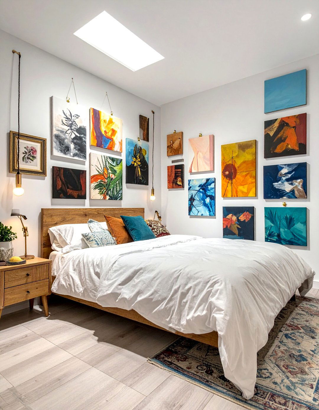 Unframed Canvases and Prints Gallery Wall - 25 Eclectic Gallery Wall Ideas for Artistic Homes