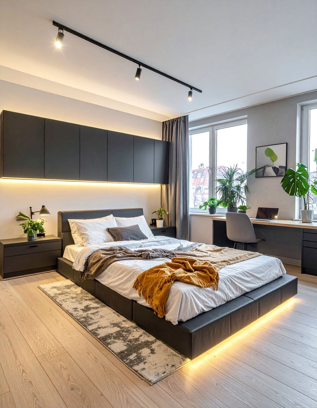 Urban Loft Workspace Combo - 15 Futon Bedroom Ideas for a Versatile and Cozy Space