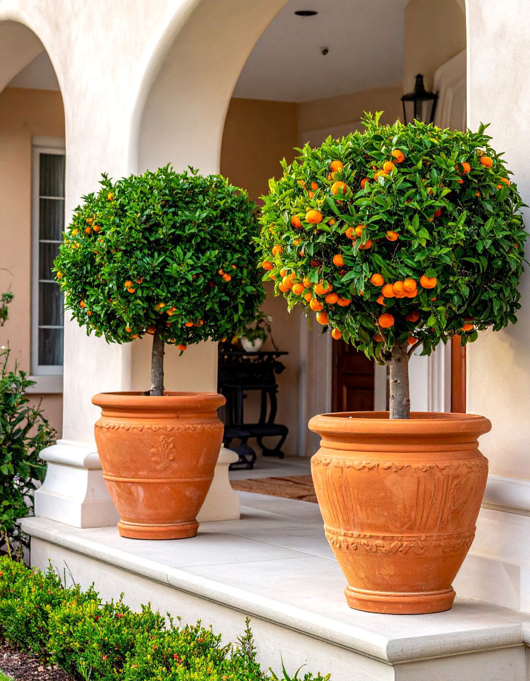 Use of Citrus Trees in Large Urns - 20 Front Yard Spanish Style Landscaping Ideas