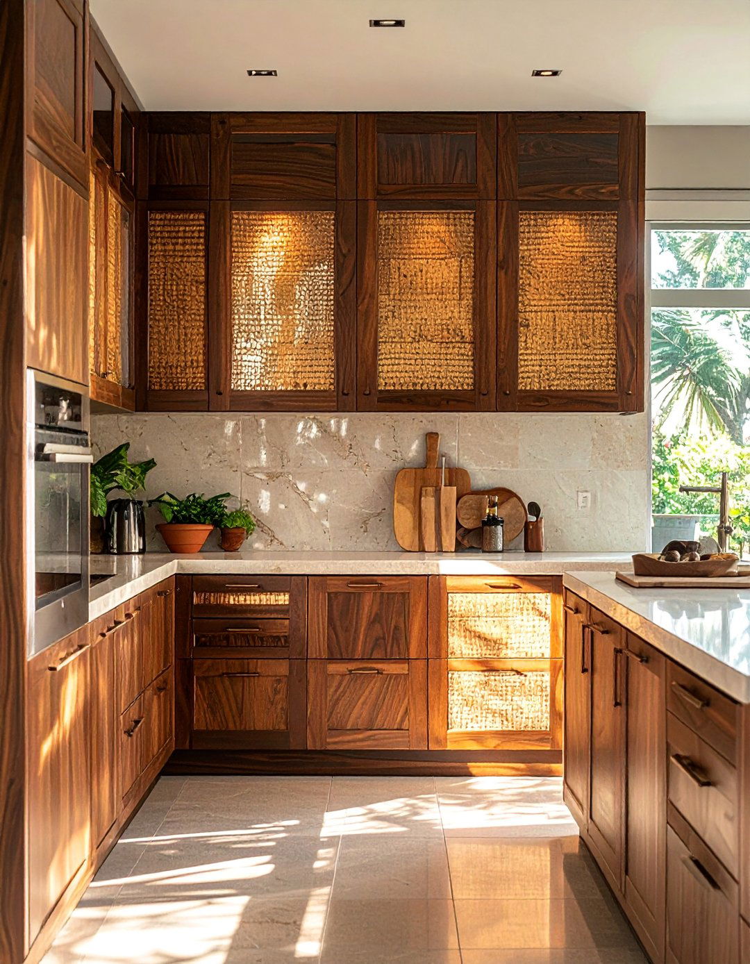 Using Cane Webbing on Mid century Modern Kitchen Cabinet Doors - 40 Mid-century Modern Kitchen Ideas for a Retro Vibe