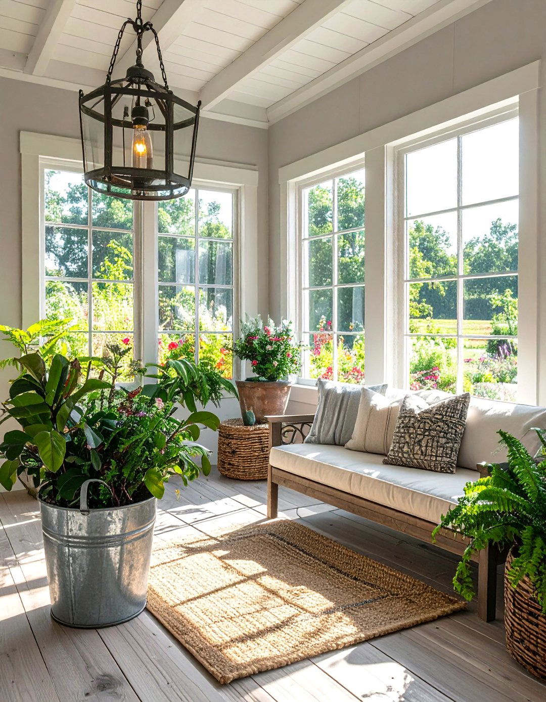 Using Galvanized Metal Accents - 25 Farmhouse Sunroom Ideas for a Cozy Retreat