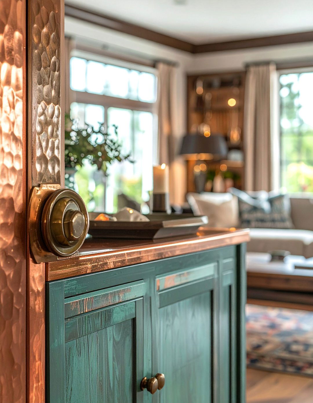 Using Hand Hammered Metalwork Accents - 30 Craftsman Living Room Ideas for a Timeless Look