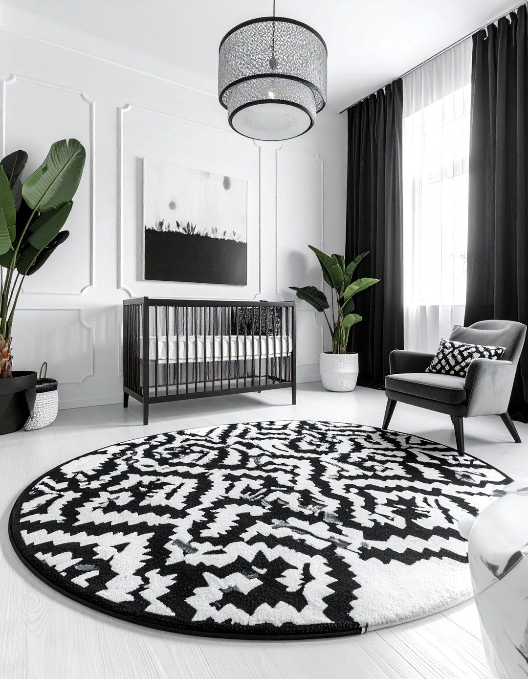 Using Patterned Rugs in a Black and White Nursery - 25 Black and White Nursery Ideas for Timeless Style