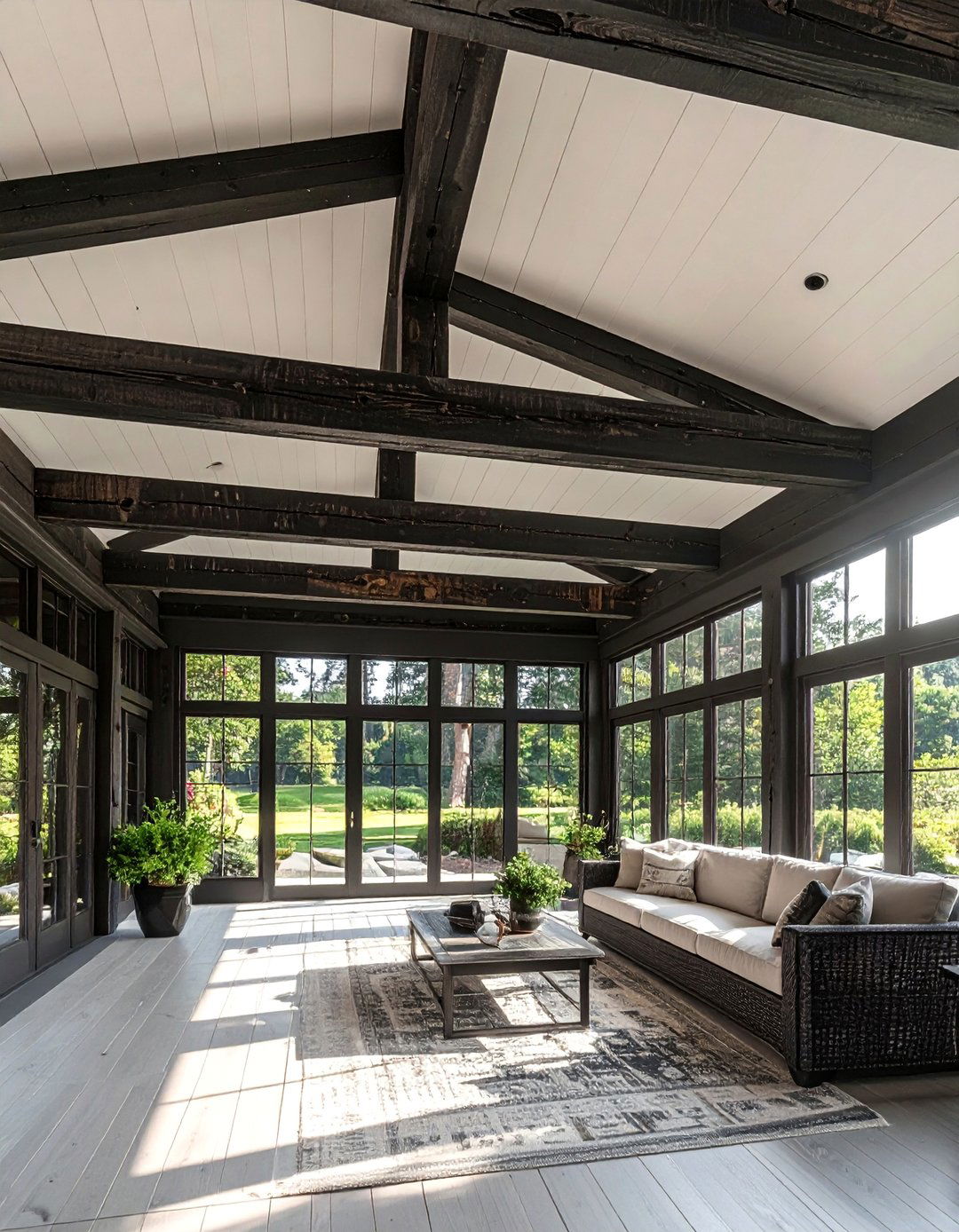Using Reclaimed Wood Beams - 25 Farmhouse Sunroom Ideas for a Cozy Retreat
