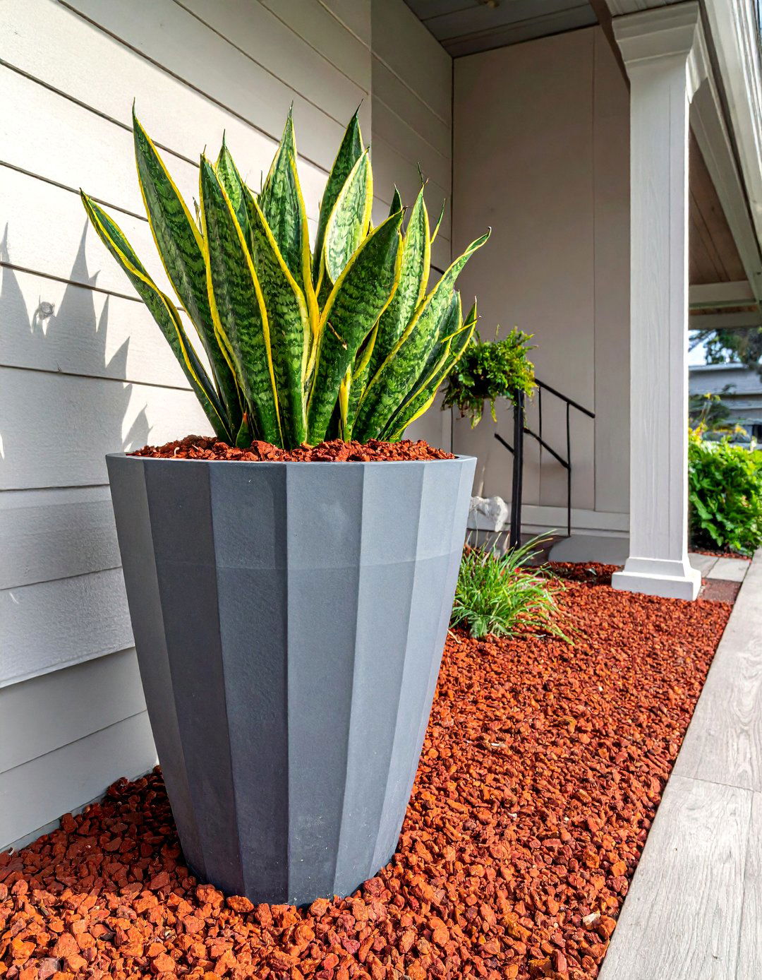 Using Red Lava Rock in Large Planter Top Dressings - 20 Red Lava Rock Landscaping Ideas for Bold Gardens