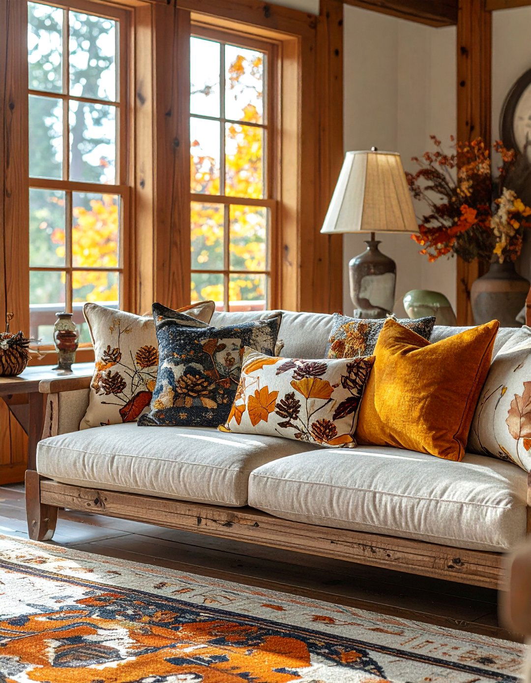 Using Textiles with Modest Nature Inspired Patterns - 30 Craftsman Living Room Ideas for a Timeless Look