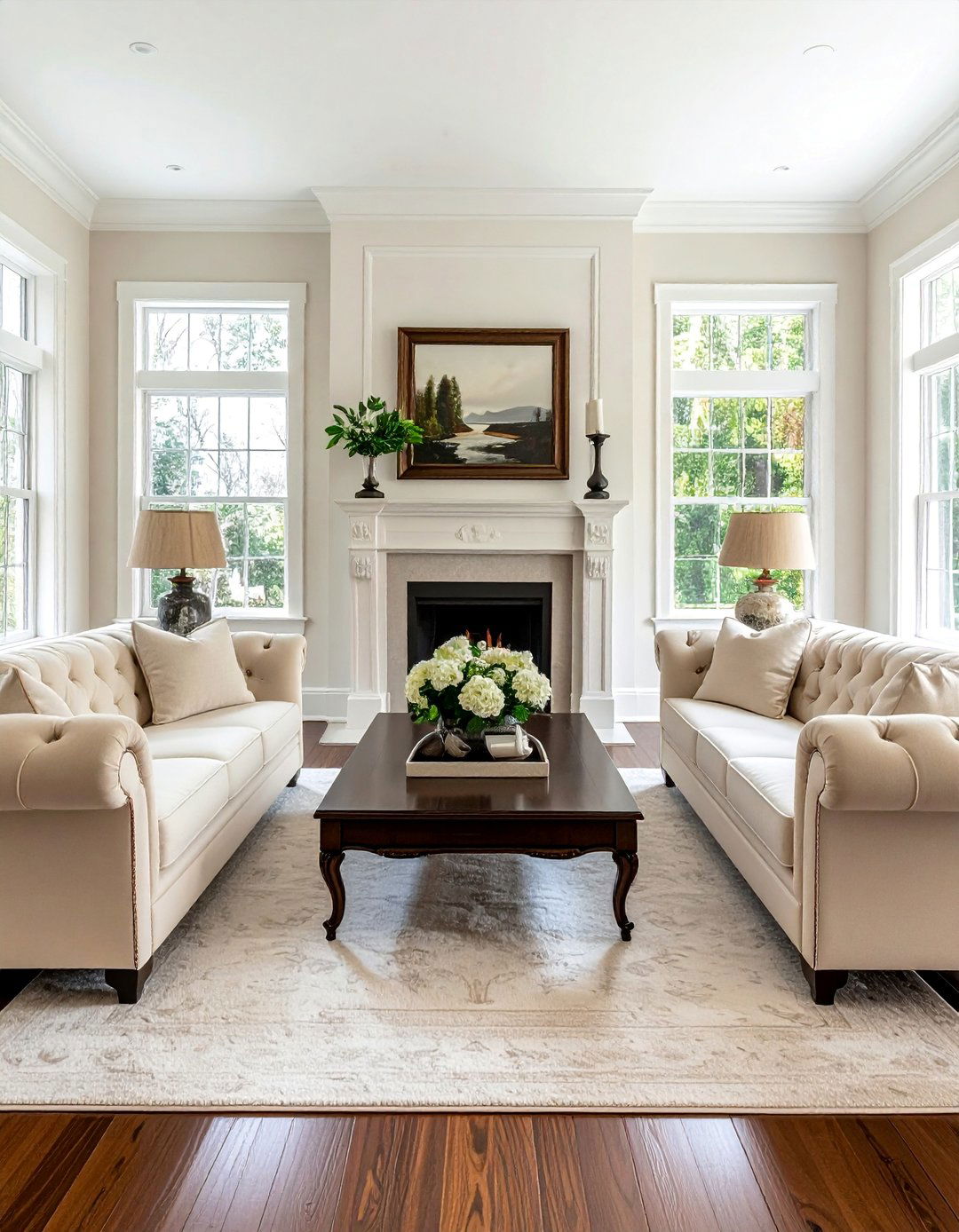Utilize Symmetrical Furniture Arrangement - 25 Classic Traditional Living Room Design Ideas