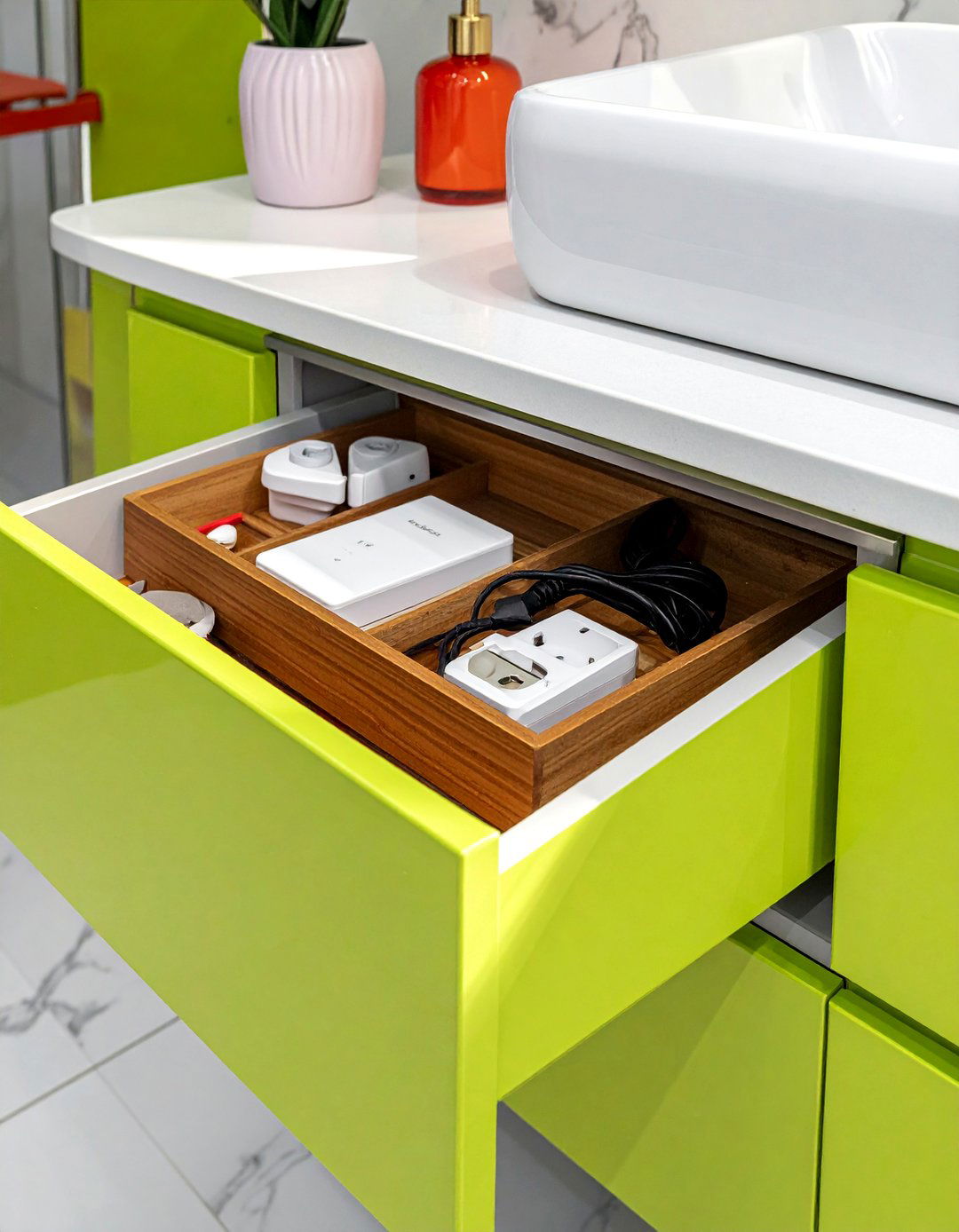 Vanity Drawer Charging Stations - 40 Bathroom Organization Ideas for Clutter-Free