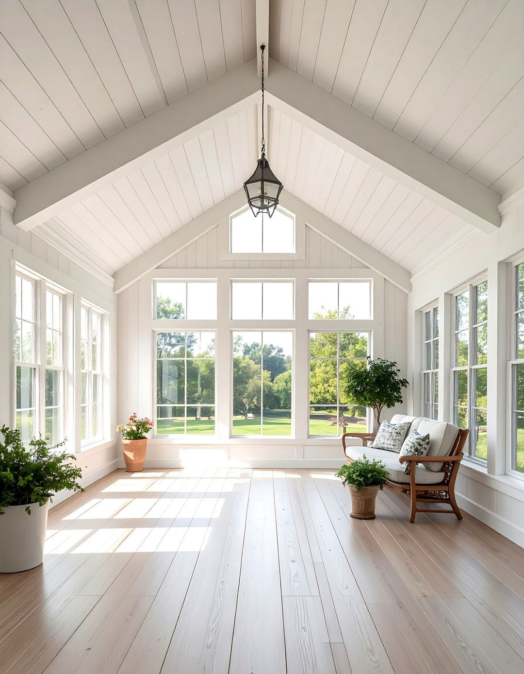 Vaulted Ceilings with Tongue and Groove Planks - 25 Farmhouse Sunroom Ideas for a Cozy Retreat
