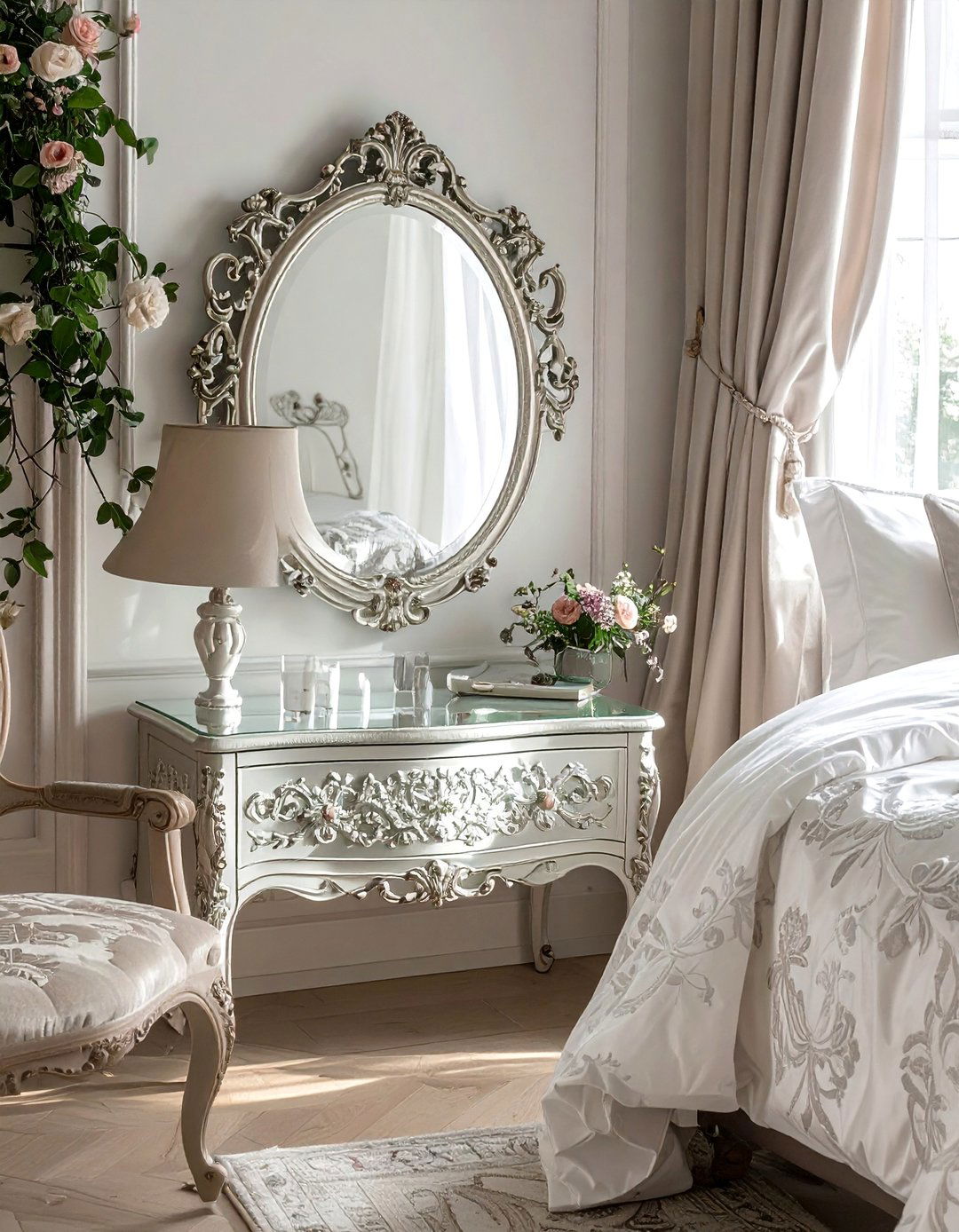 Venetian Etched Glass Mirrors - 30 Mirror Behind Nightstand Ideas for Stylish Bedrooms