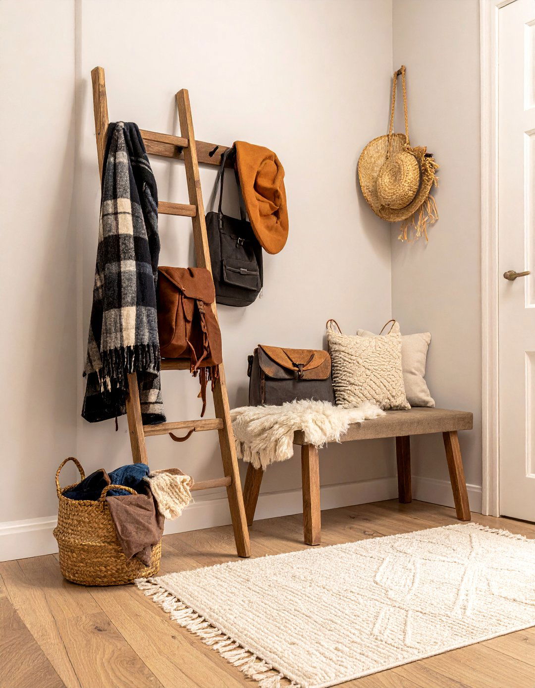 Vertical Ladder Storage - 40 Small Entryway Ideas for Stylish First Impressions