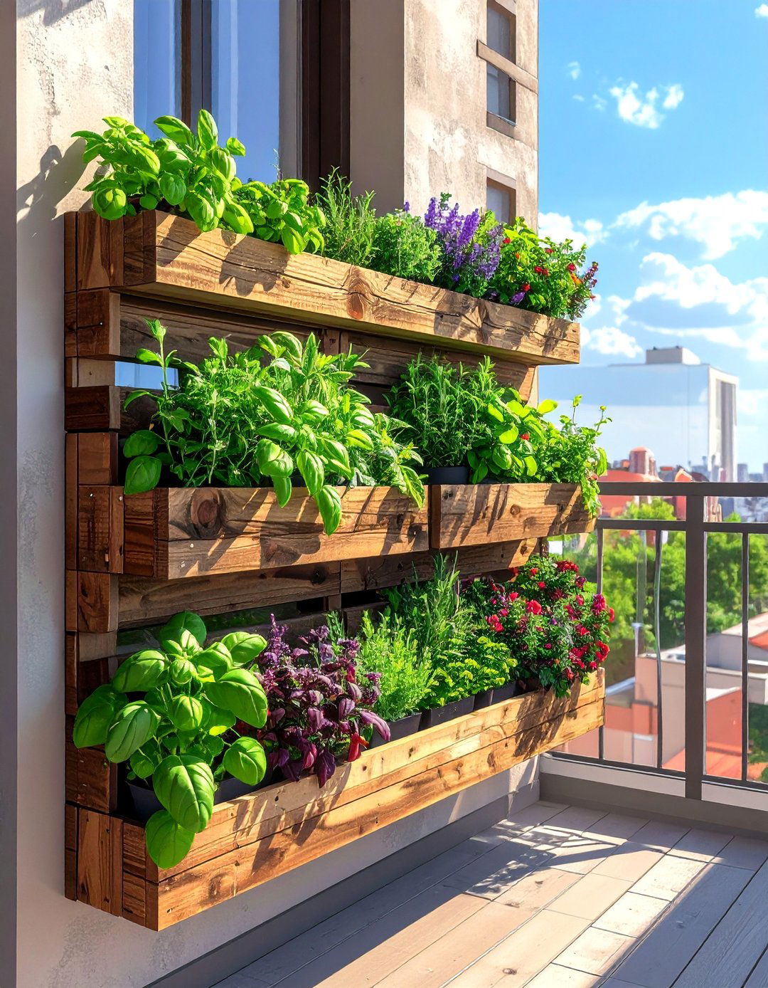 Vertical Pallet Herb Balcony Garden - 40 Creative Balcony Garden Ideas for Small Spaces