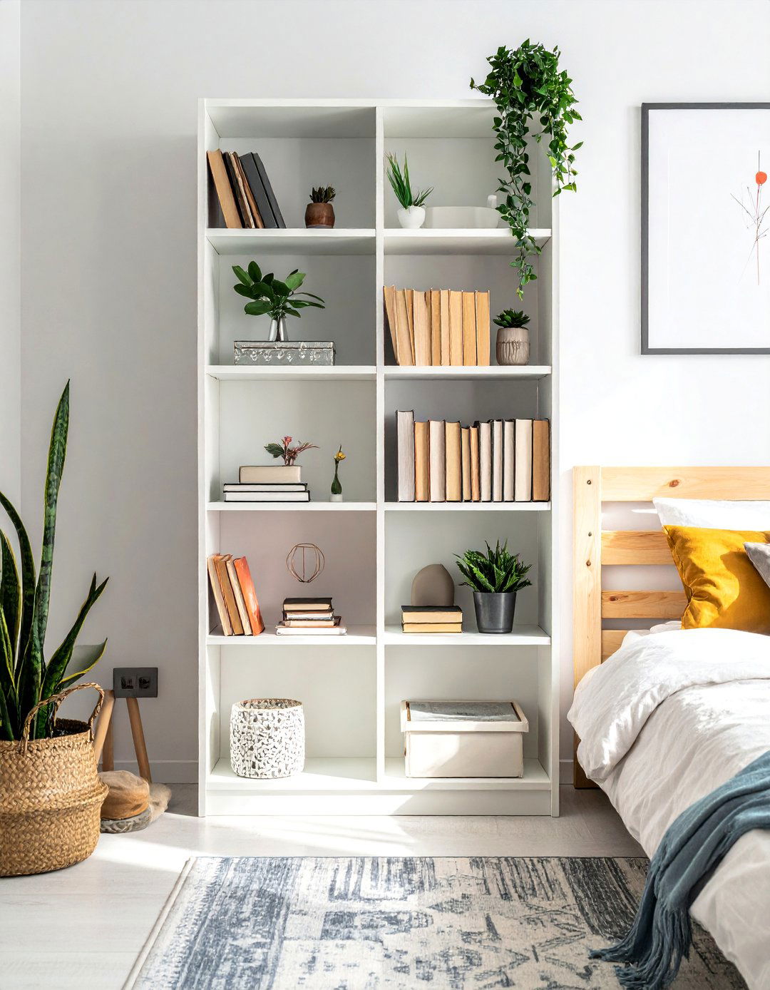 Vertical Storage with Tall Bookshelves - 40 Small Bedroom Ideas for Cozy and Functional Spaces