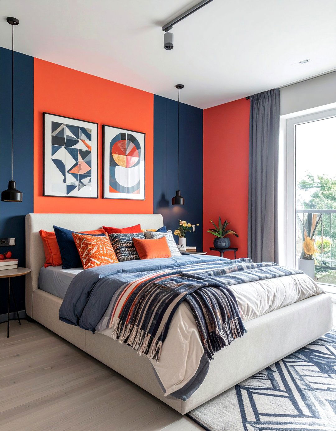 Vibrant Color Block Statement - 15 Futon Bedroom Ideas for a Versatile and Cozy Space
