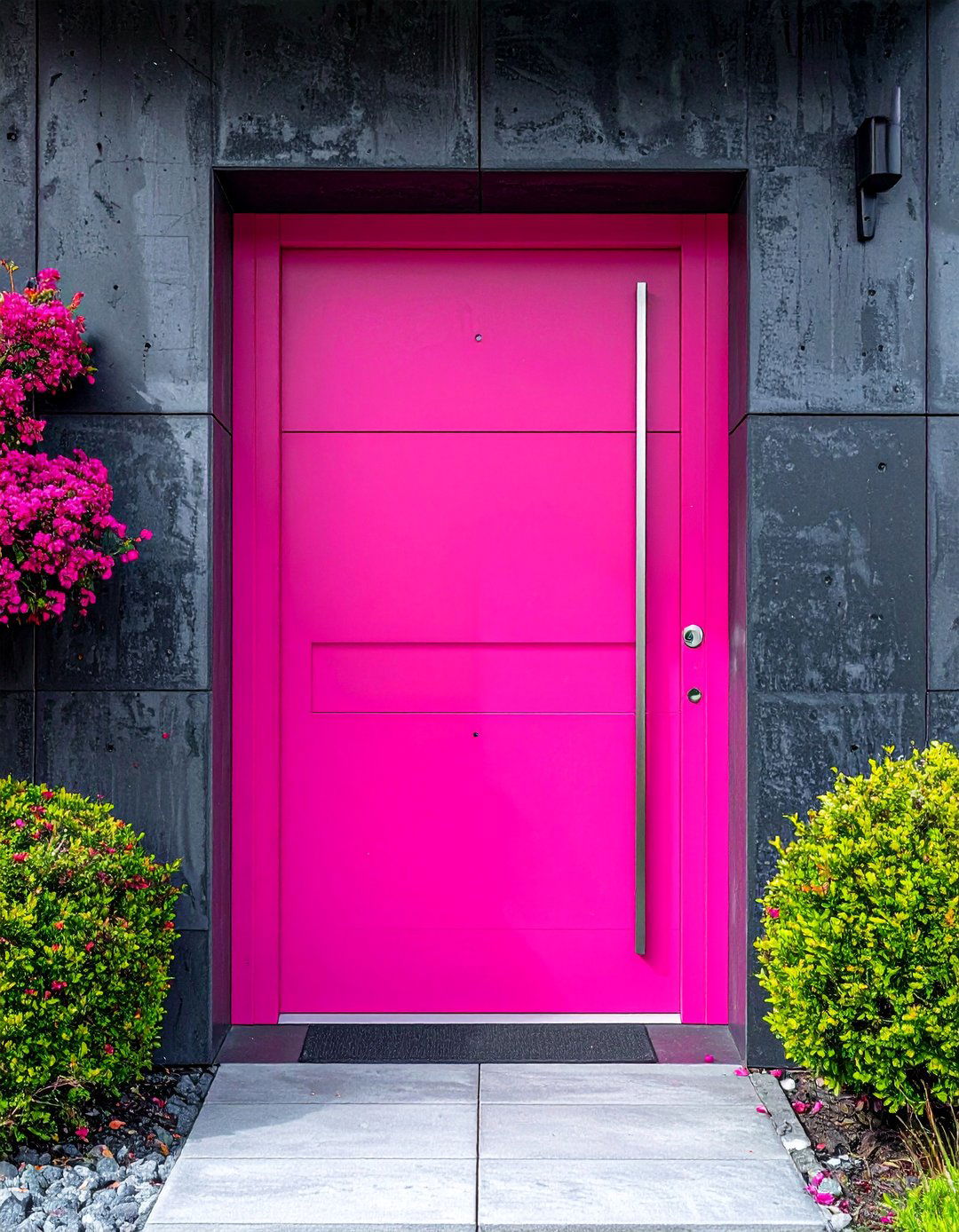 Vibrant Hot Pink Front Door on a Modern Home - 20 Pink Front Door Ideas for a Charming Entrance