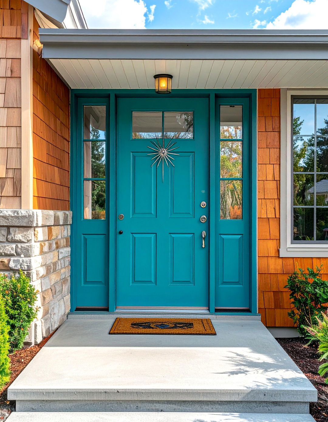 Vibrant Turquoise Mid Century Front Door - 20 Mid Century Front Door Colors for Curb Appeal