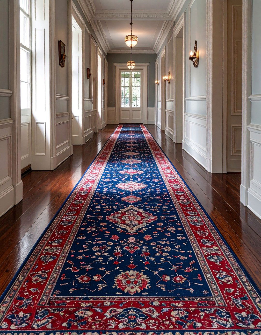 Victorian Hallway Grounded by a Persian Rug