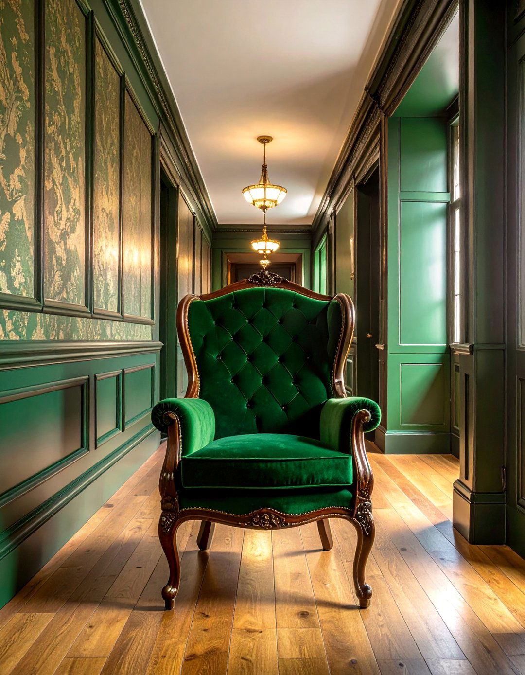 Victorian Hallway with Velvet Upholstered Seating - 20 Victorian Hallway Ideas for Timeless Elegance