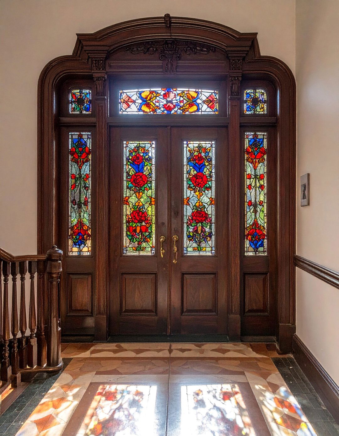 Victorian Hallway with a Stained Glass Front Door - 20 Victorian Hallway Ideas for Timeless Elegance