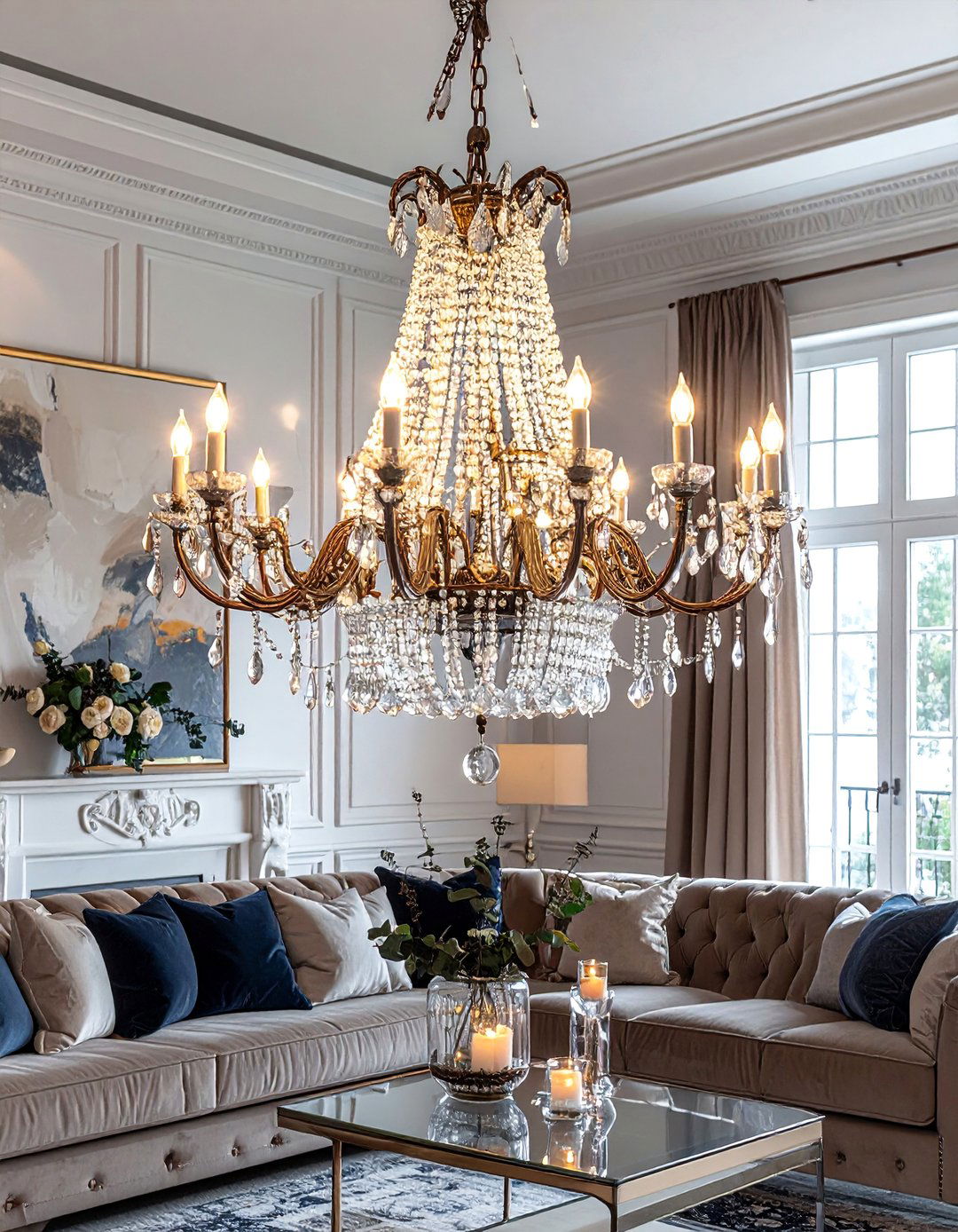 Vintage Crystal Empire Chandelier - 30 Living Room Chandelier Ideas for Elegant Spaces