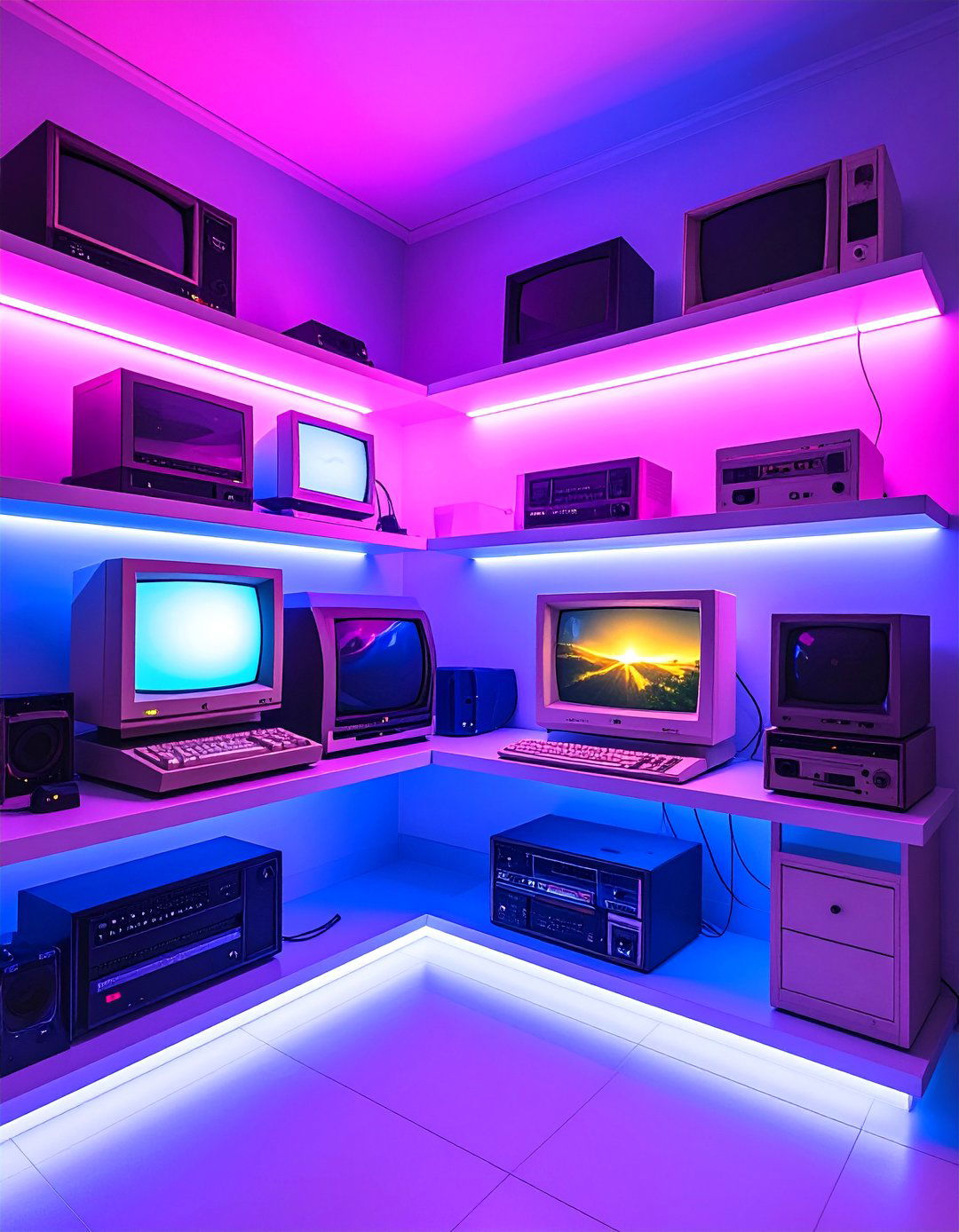 Vintage Electronics Display - 20 Vaporwave Room Ideas for a Retro-Futuristic Vibe