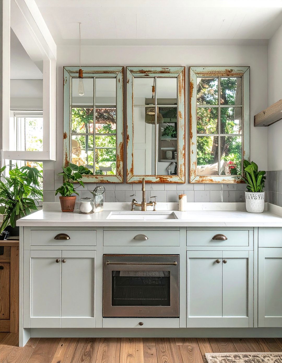 Vintage Foxed Mirror Panels - 30 Mirrored Backsplash Kitchen Ideas for a Sleek Look