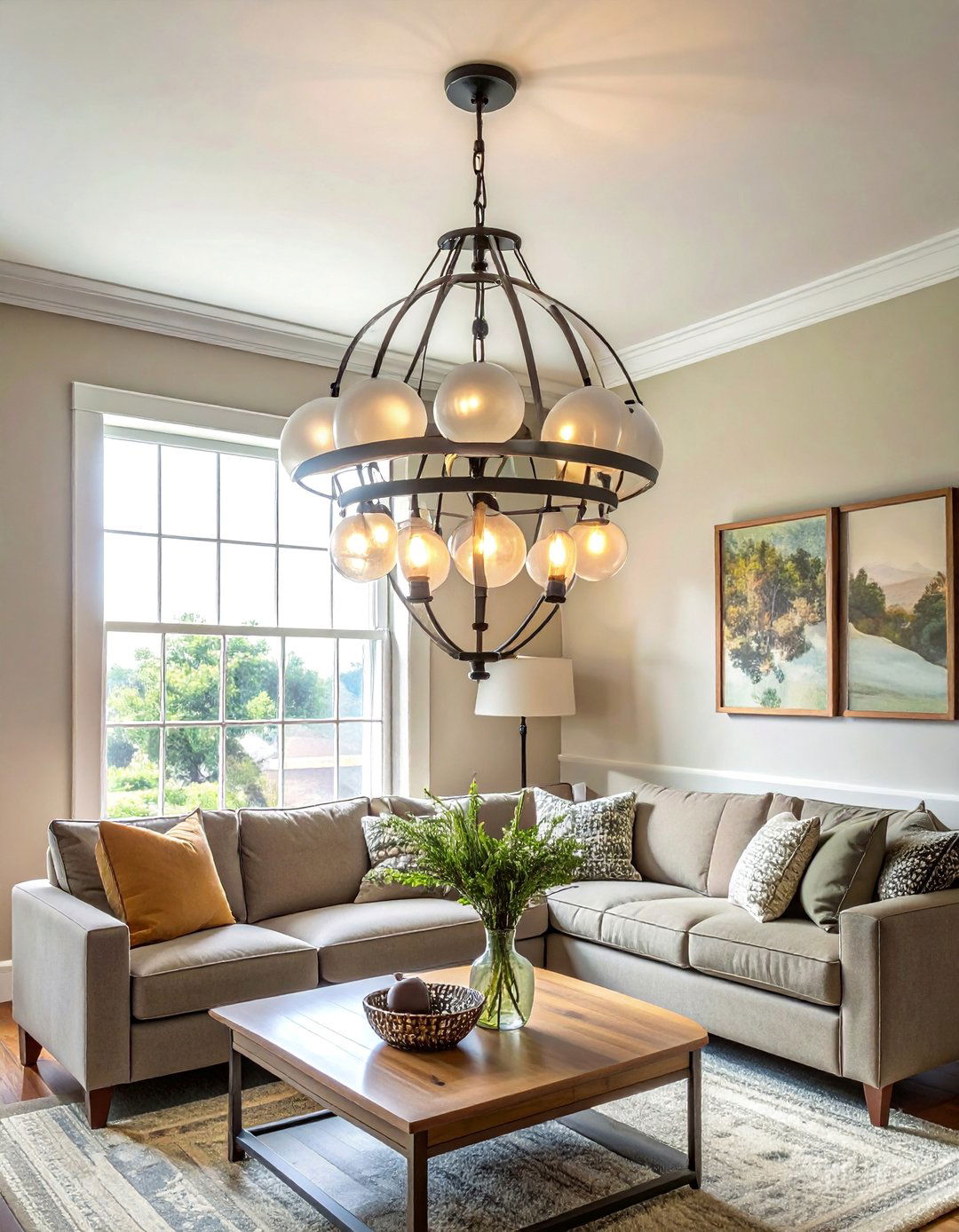 Vintage Schoolhouse Globe Chandelier - 30 Living Room Chandelier Ideas for Elegant Spaces