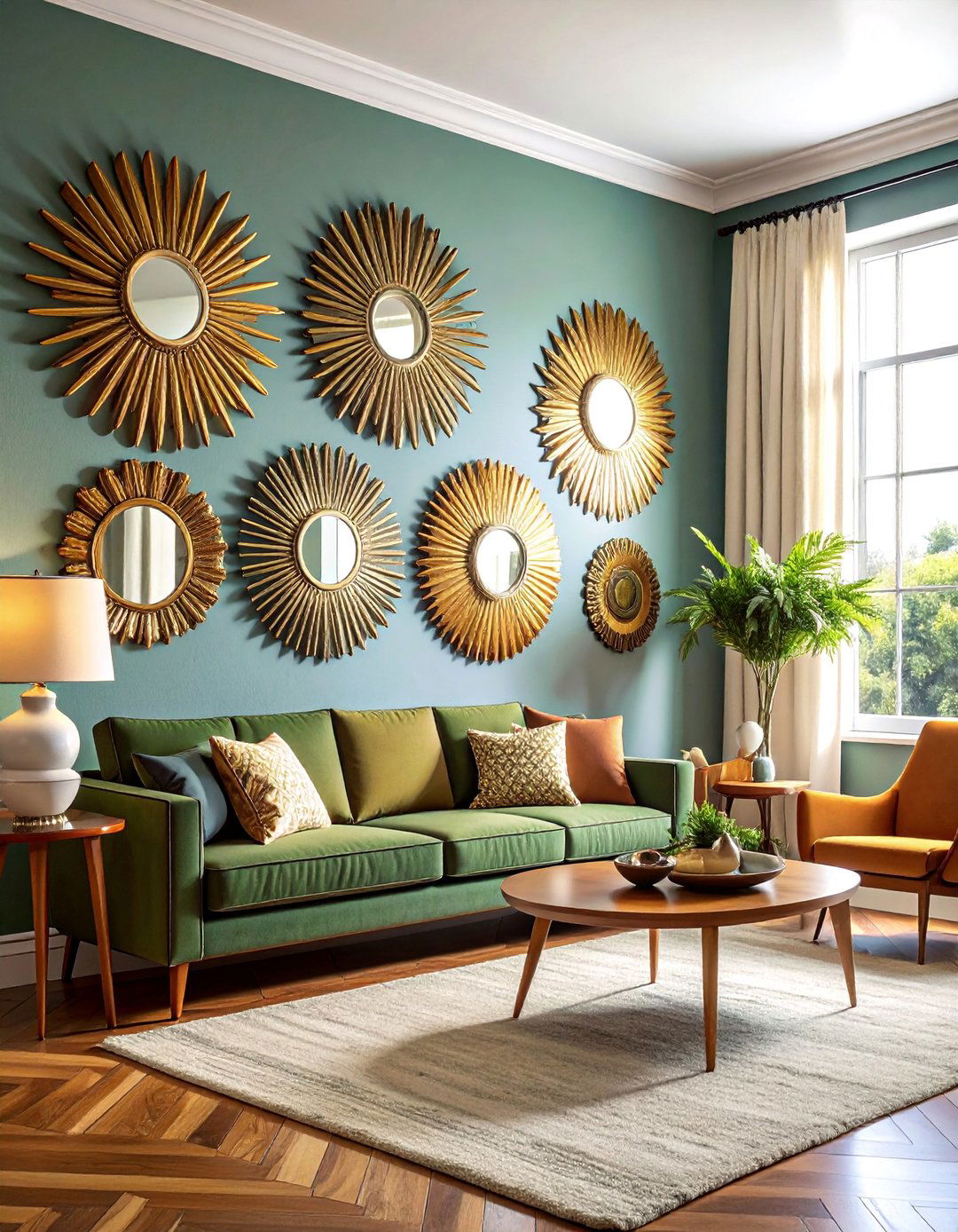 Vintage Starburst Focal Point - 30 Mirror Gallery Wall Ideas to Elevate Your Decor