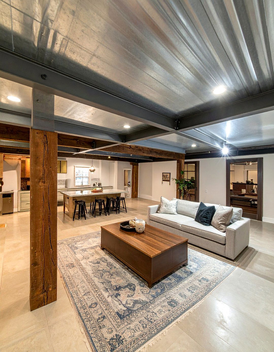 Vintage Tin Tile Features - 25 Exposed Basement Ceiling Ideas for Industrial Style