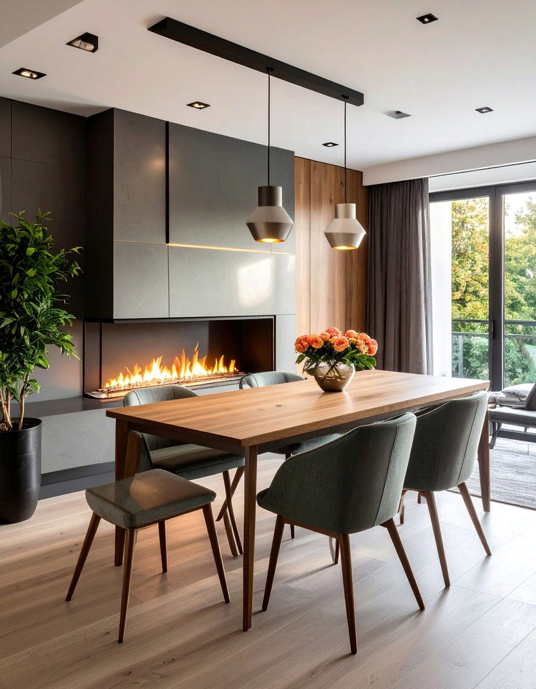 Wall Mounted Fireplace Dining Features - 30 Dining Rooms With Fireplaces for Cozy Meals