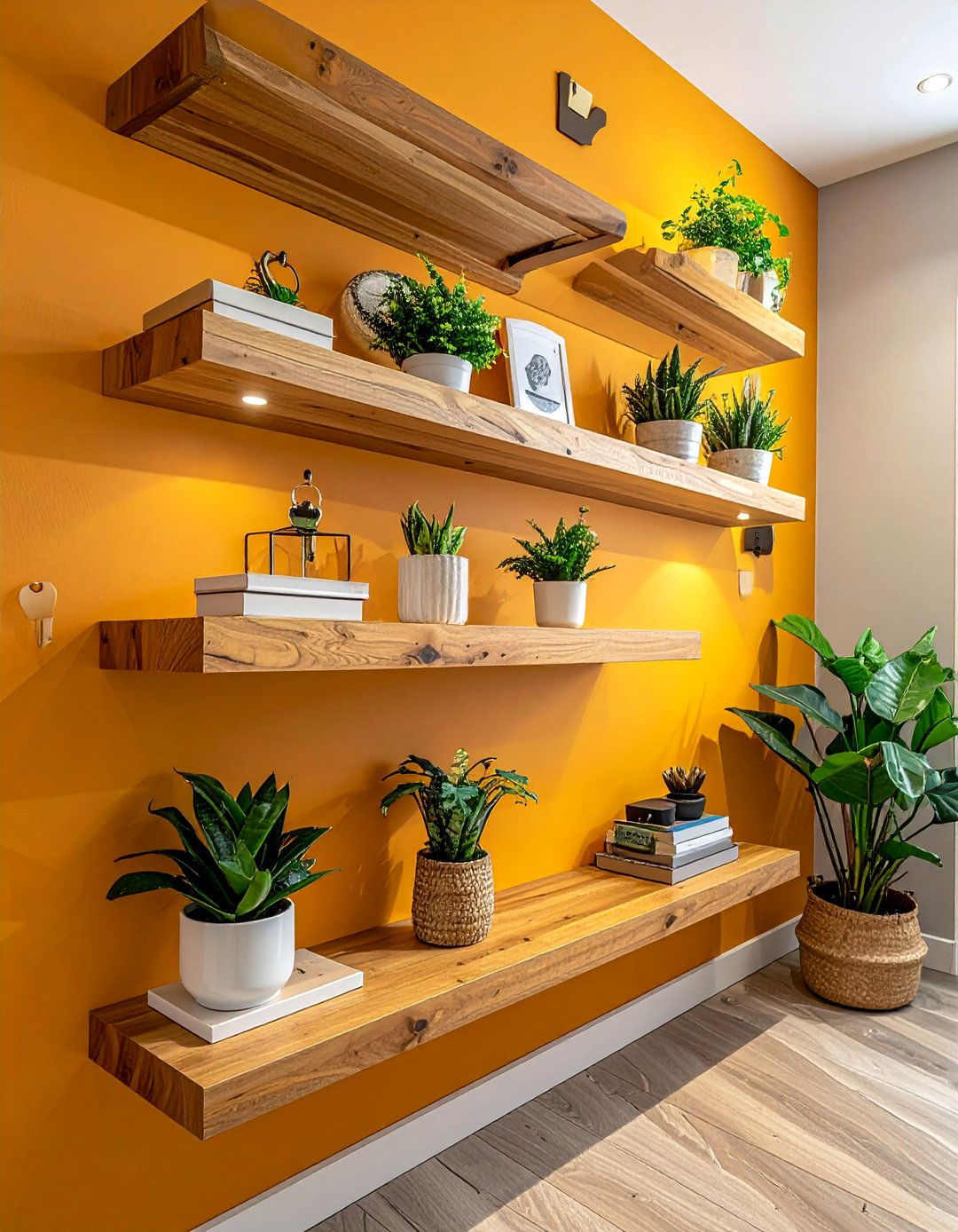 Wall Mounted Floating Shelves - 40 Small Entryway Ideas for Stylish First Impressions