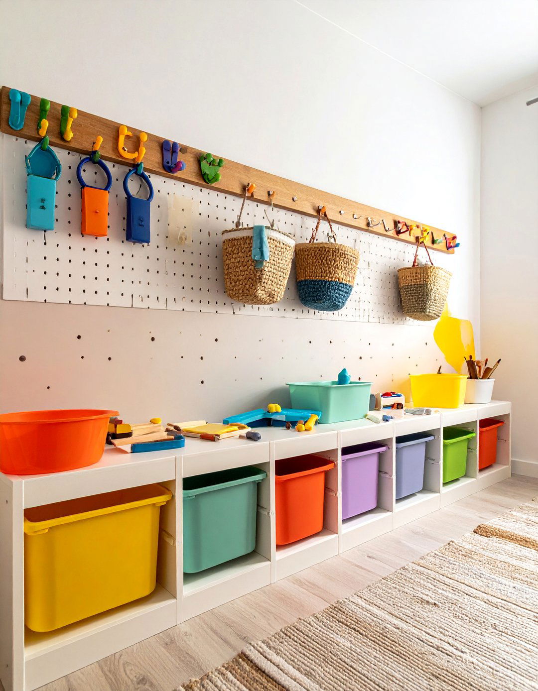 Wall Mounted Pegboard Organization - 40 Toy Storage Ideas to Keep Your Home Organized