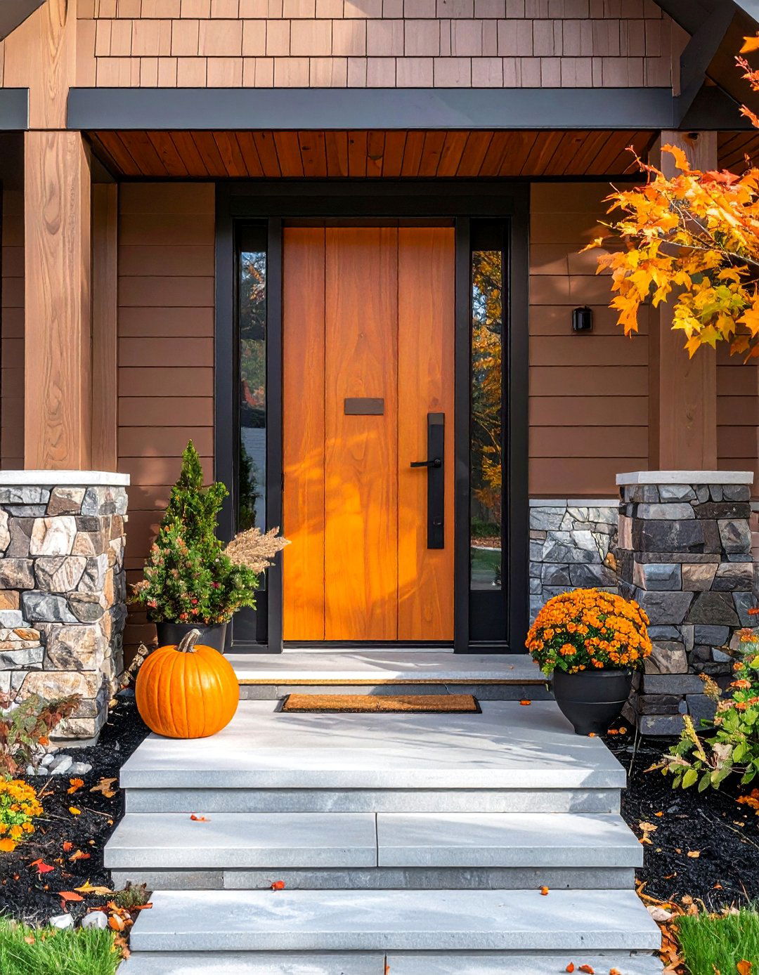 Warm Pumpkin Spice Mid Century Front Door - 20 Mid Century Front Door Colors for Curb Appeal