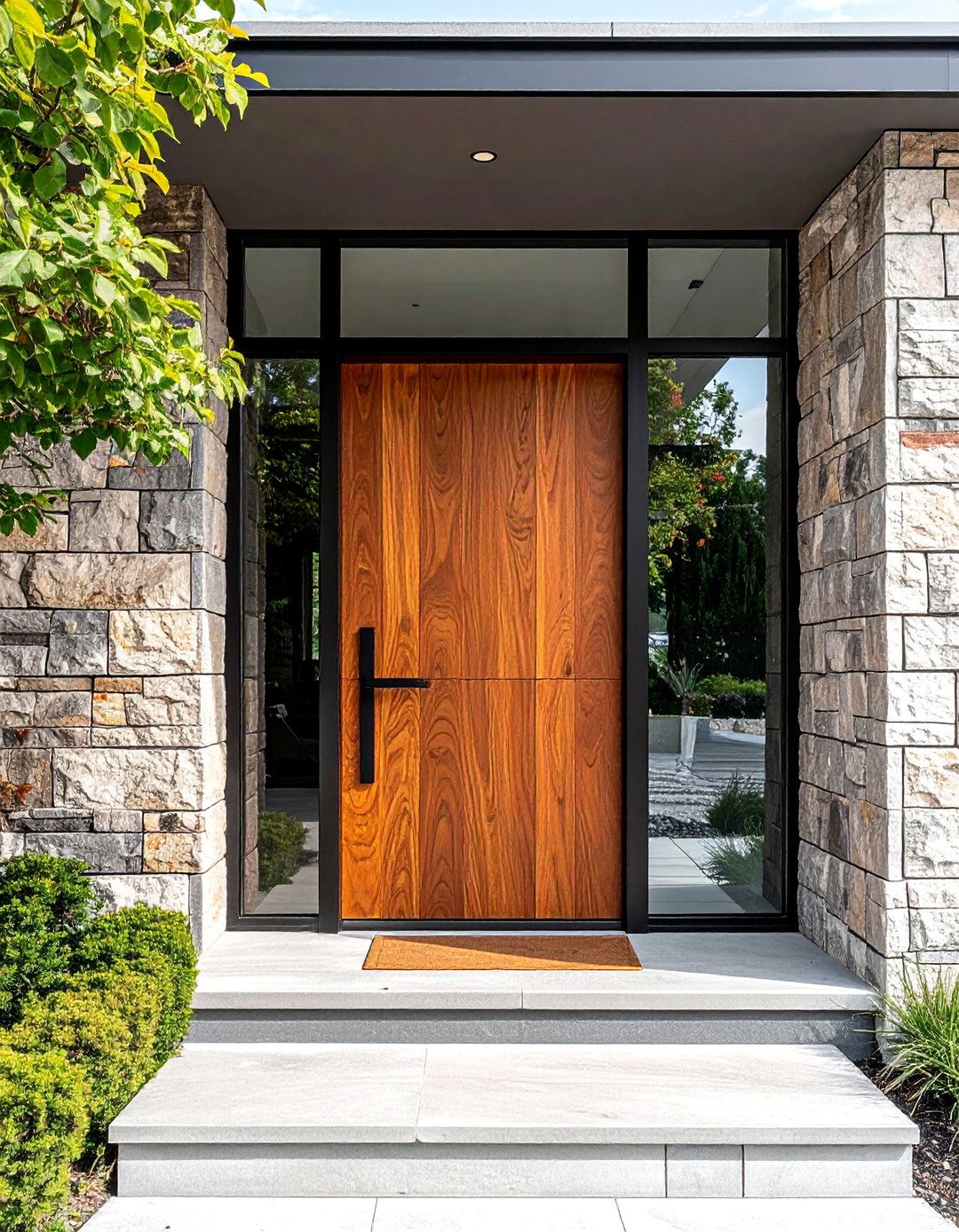 Warm Teak Wood Mid Century Front Door - 20 Mid Century Front Door Colors for Curb Appeal